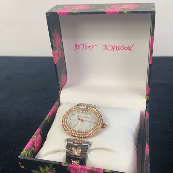 Betsey Johnson NIB 2 tone bling face watch main image 8